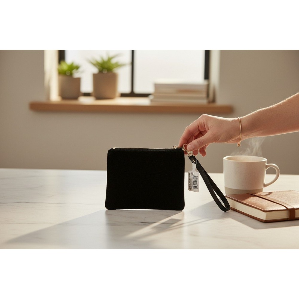 Bead Landing Velvet Wristlet Pouch Women OS Black Brand New Pack Zipper Bag